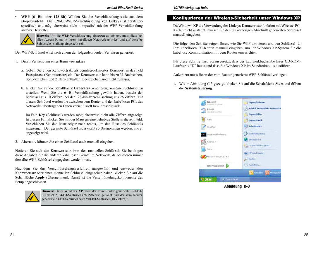 Linksys BEFW11S4 ver. 3 manual Konfigurieren der Wireless-Sicherheit unter Windows XP, Abbildung C-3 