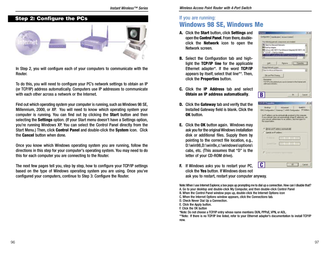 Linksys BEFW11S4 ver. 3 manual Configure the PCs, If Windows asks you to restart your PC 