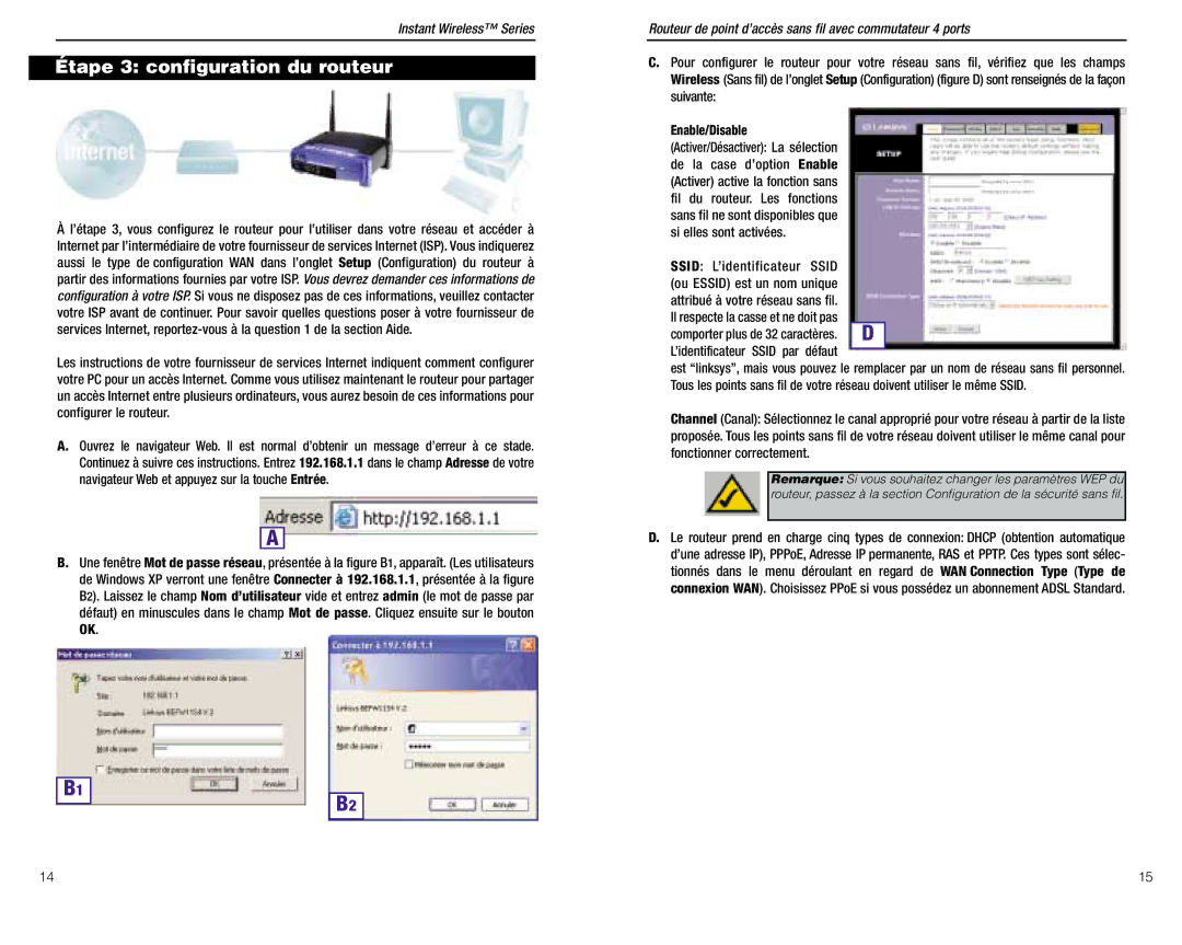 Linksys BEFW11S4 ver. 3 manual Étape 3 configuration du routeur 