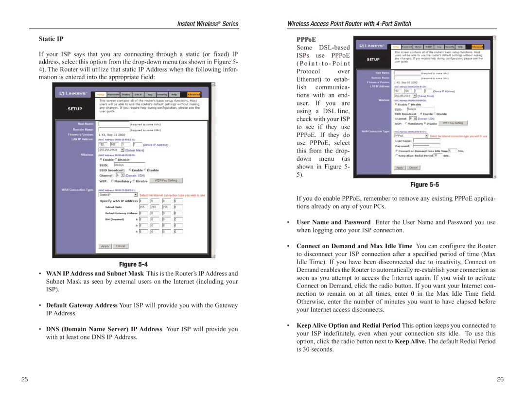 Linksys BEFW11S4 manual Static IP 