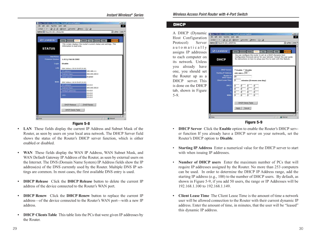 Linksys BEFW11S4 manual Dhcp 