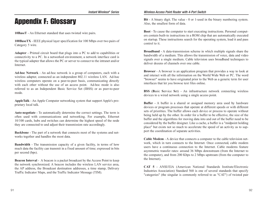 Linksys BEFW11S4 manual Appendix F Glossary 