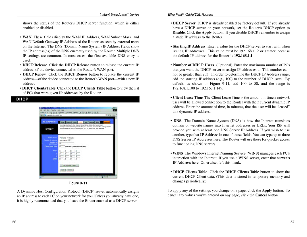 Linksys BEPSR11, BEPSR41, BEPSR31 manual Dhcp 