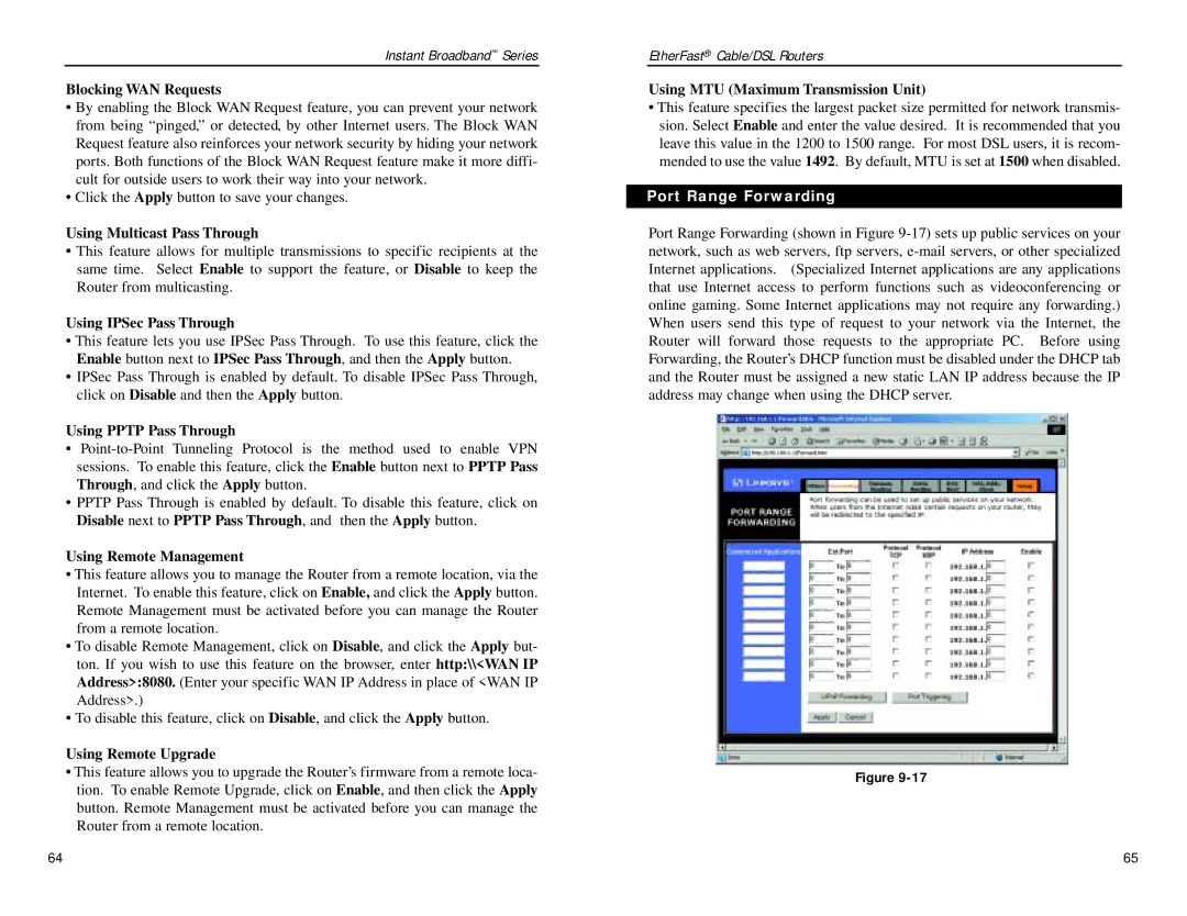 Linksys BEPSR41, BEPSR31, BEPSR11 manual Port Range Forwarding 