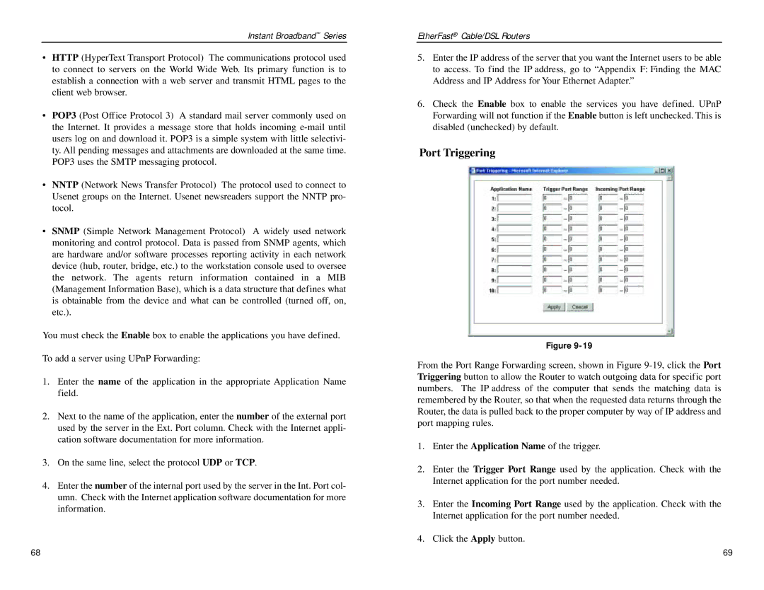 Linksys BEPSR11, BEPSR41, BEPSR31 manual Port Triggering 