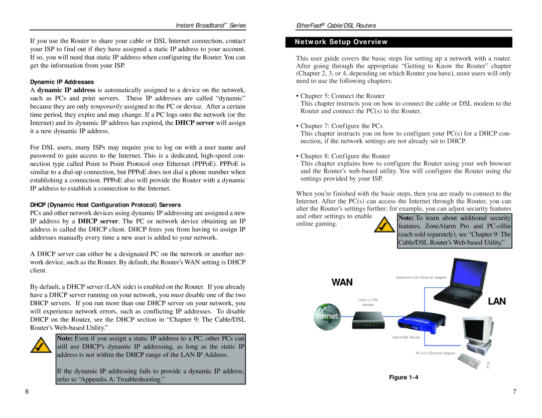 Linksys BEPSR31, BEPSR41 Dynamic IP Addresses, Dhcp Dynamic Host Configuration Protocol Servers, Network Setup Overview 