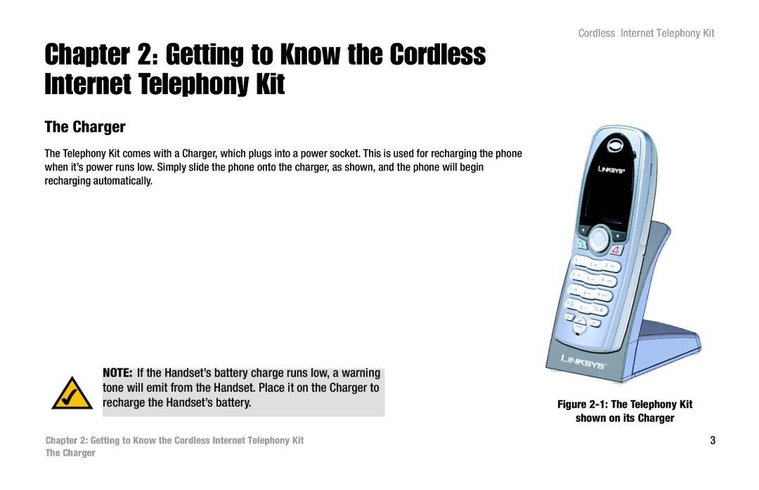 Linksys CIT200 manual Getting to Know the Cordless Internet Telephony Kit, Charger 