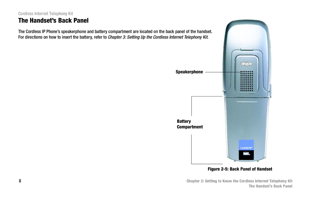 Linksys CIT200 manual Handset’s Back Panel, Back Panel of Handset 