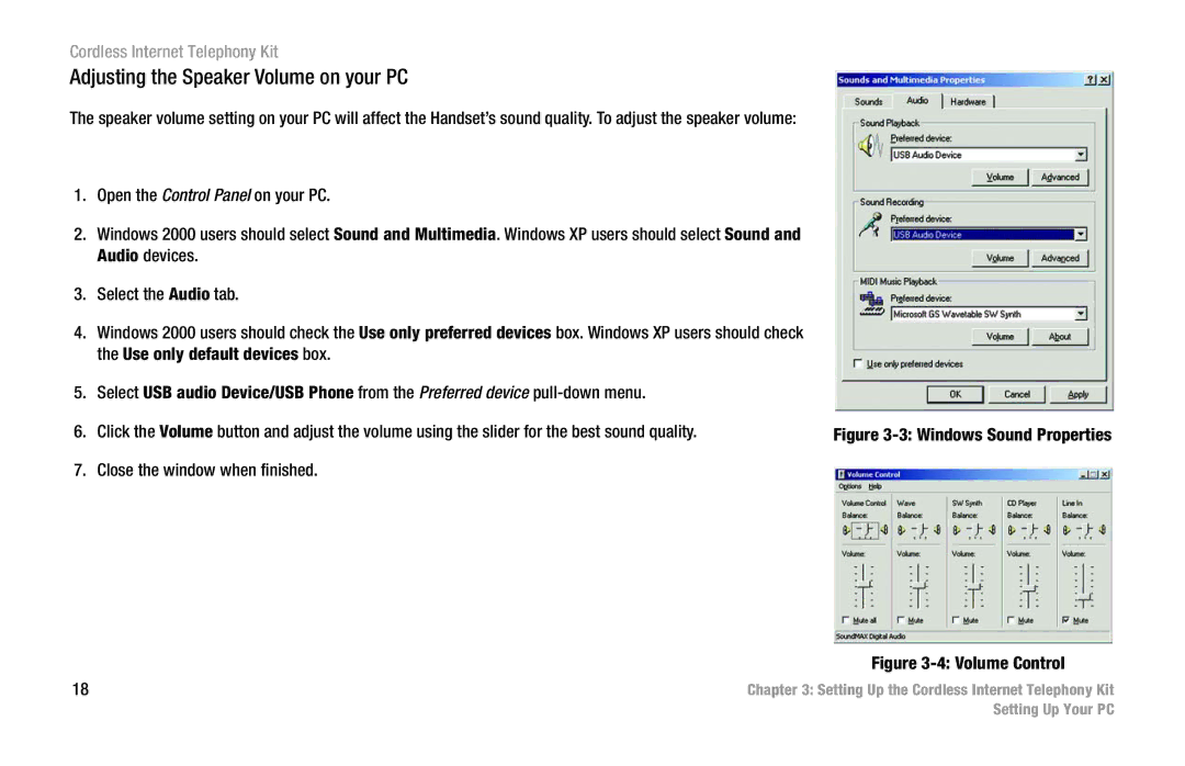 Linksys CIT200 manual Adjusting the Speaker Volume on your PC, Windows Sound Properties 