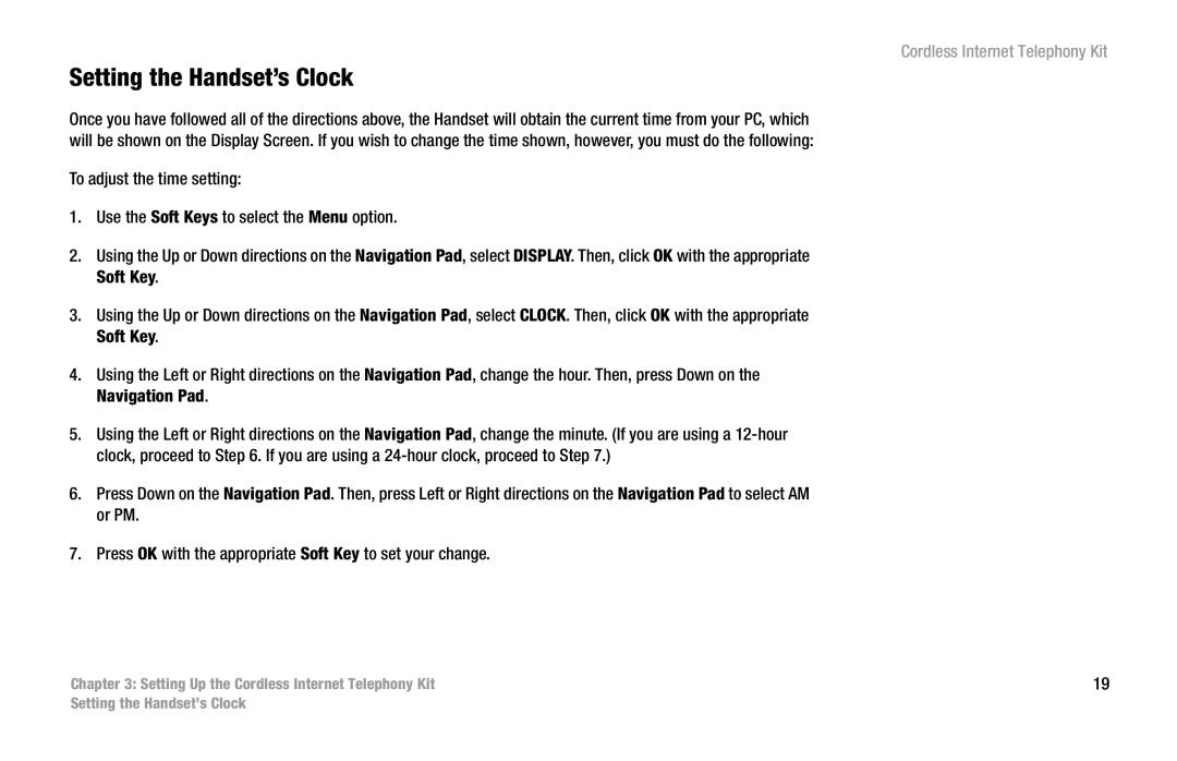 Linksys CIT200 manual Setting the Handset’s Clock 