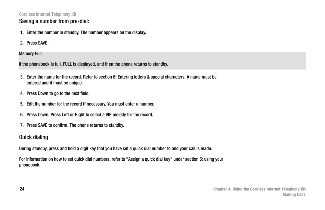 Linksys CIT200 manual Saving a number from pre-dial, Quick dialing 