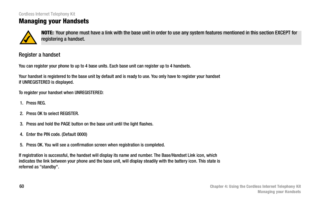 Linksys CIT200 manual Managing your Handsets, Register a handset 