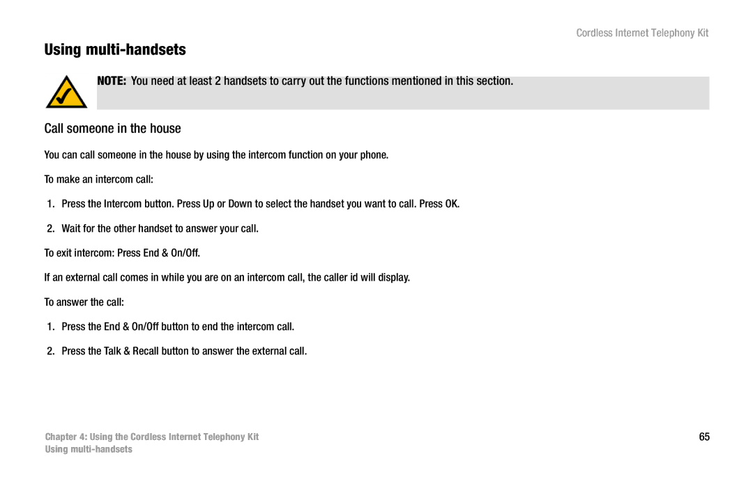 Linksys CIT200 manual Using multi-handsets, Call someone in the house 