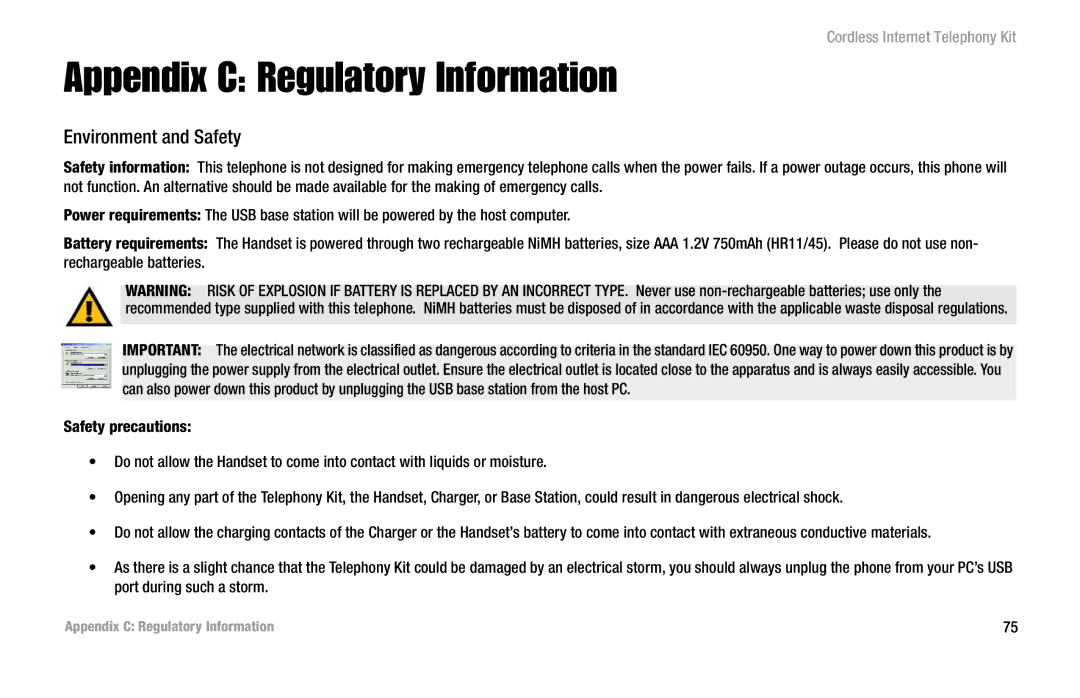 Linksys CIT200 manual Appendix C Regulatory Information, Environment and Safety 