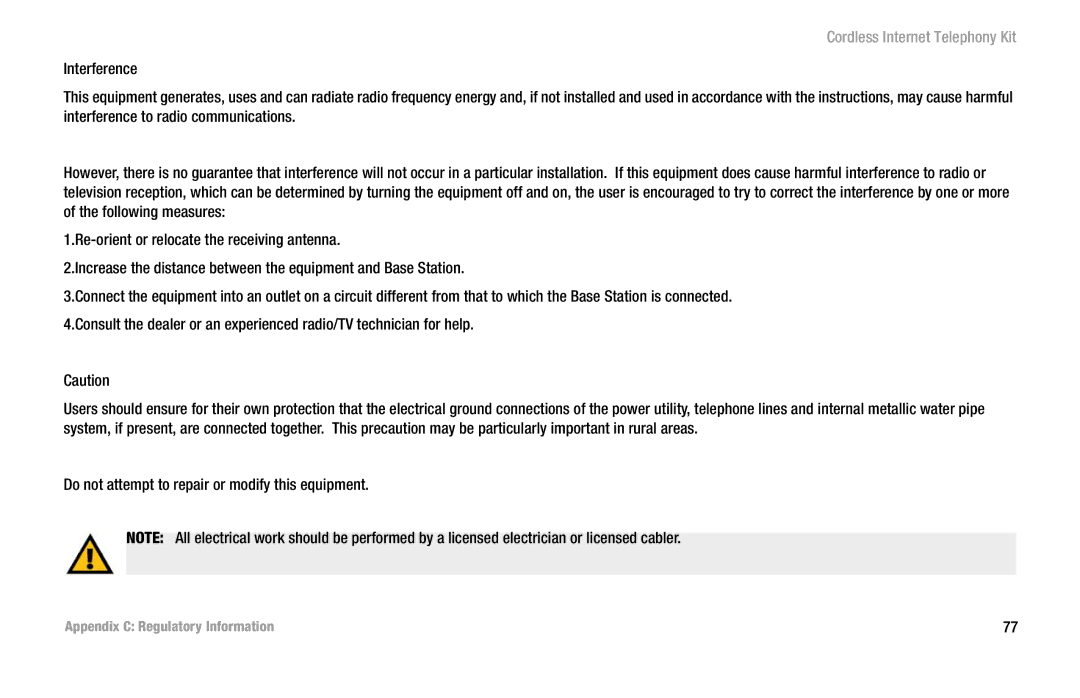 Linksys CIT200 manual Do not attempt to repair or modify this equipment 