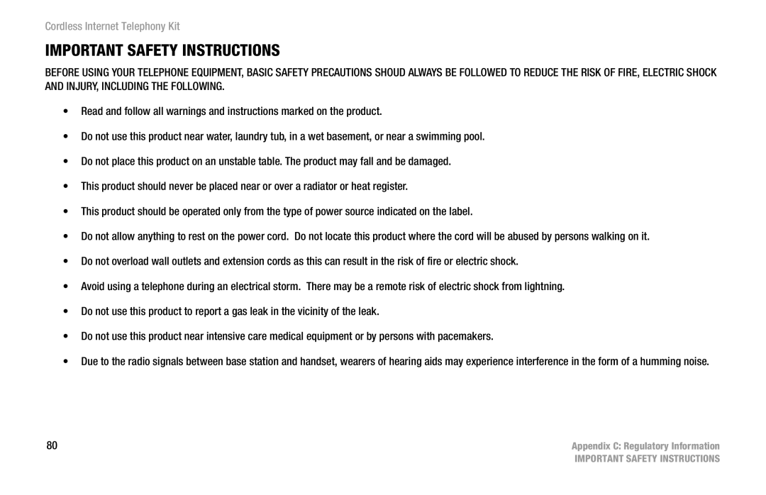 Linksys CIT200 manual Important Safety Instructions 