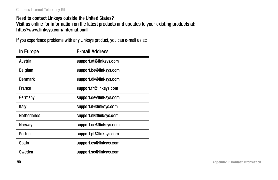 Linksys CIT200 manual Europe Mail Address, Need to contact Linksys outside the United States? 