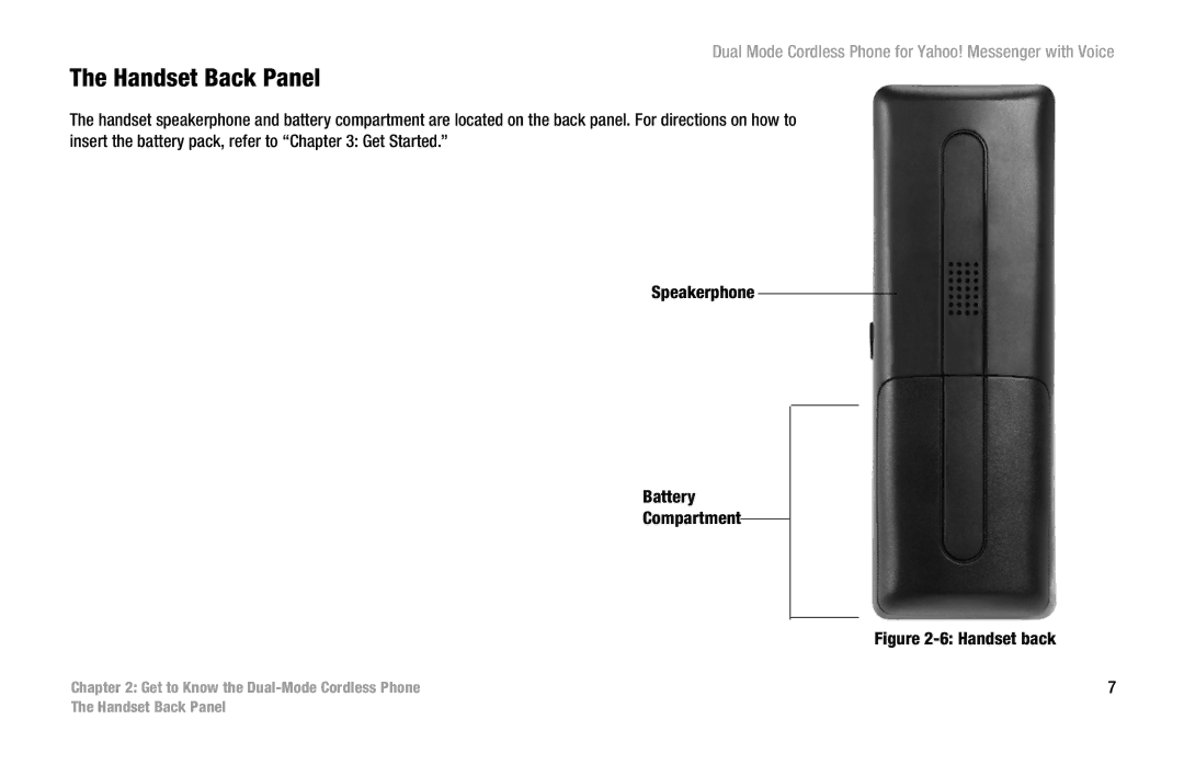 Linksys CIT310 manual Handset Back Panel, Handset back 