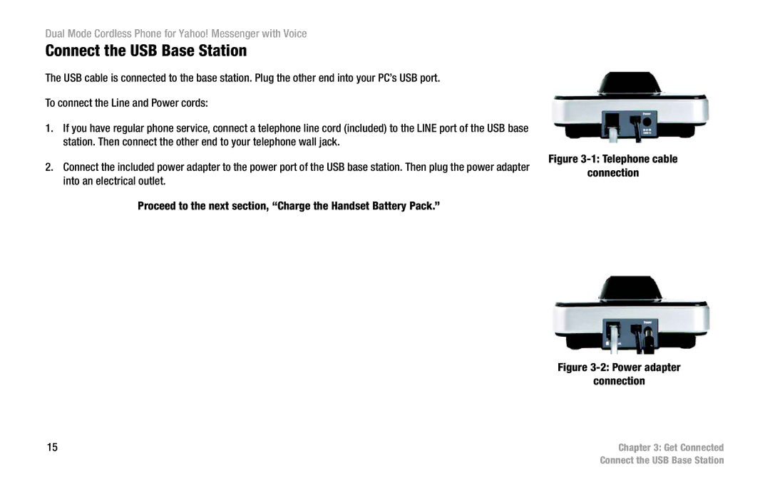 Linksys CIT310 manual Connect the USB Base Station, Telephone cable Connection 