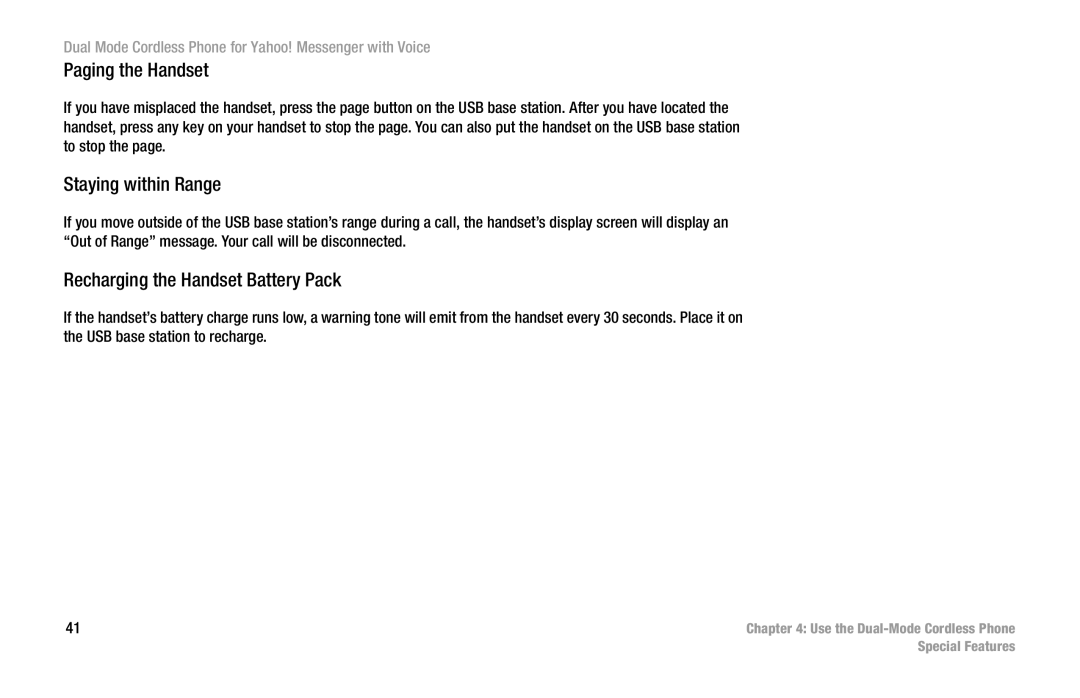 Linksys CIT310 manual Paging the Handset, Staying within Range, Recharging the Handset Battery Pack 