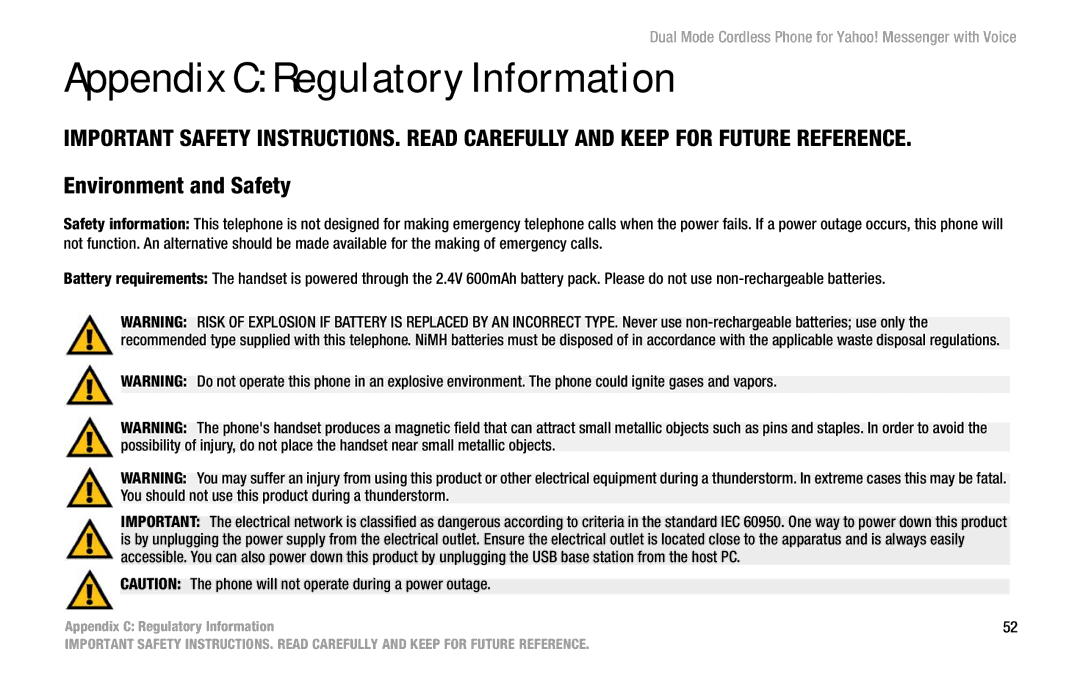 Linksys CIT310 manual Appendix C Regulatory Information, Environment and Safety 