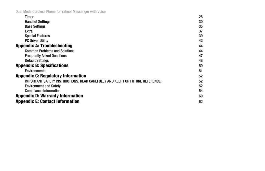 Linksys CIT310 manual Appendix a Troubleshooting, Appendix B Specifications, Appendix C Regulatory Information 