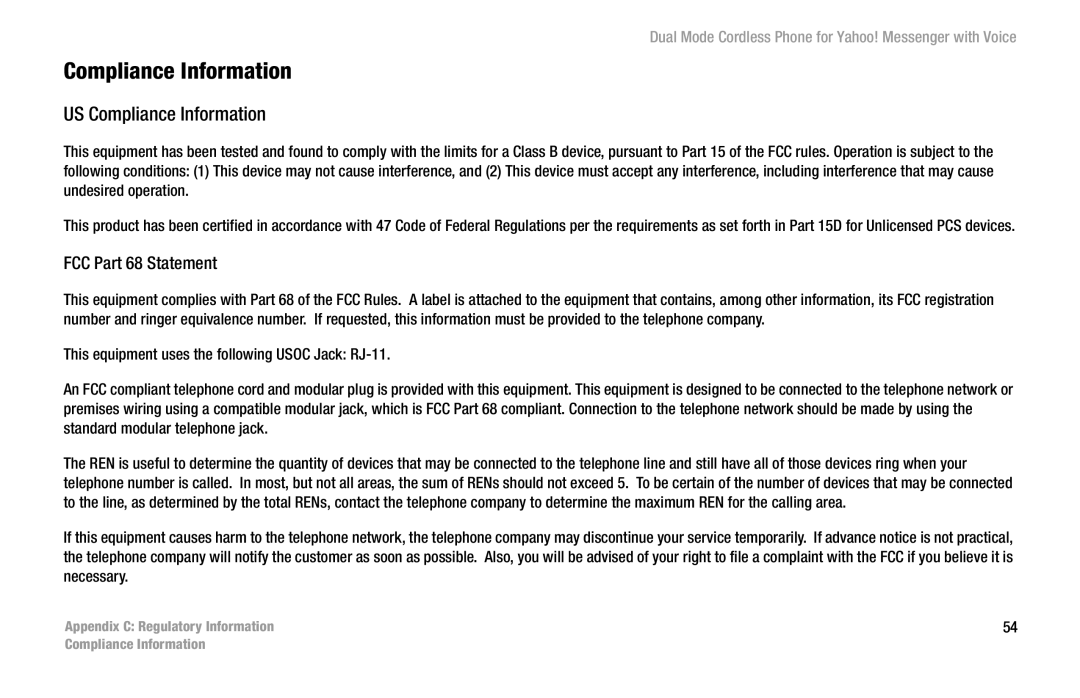 Linksys CIT310 manual US Compliance Information, FCC Part 68 Statement 