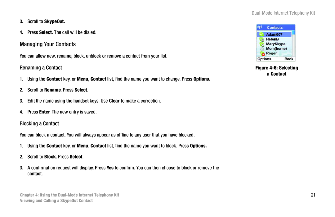 Linksys CIT400 manual Managing Your Contacts, Renaming a Contact, Blocking a Contact 