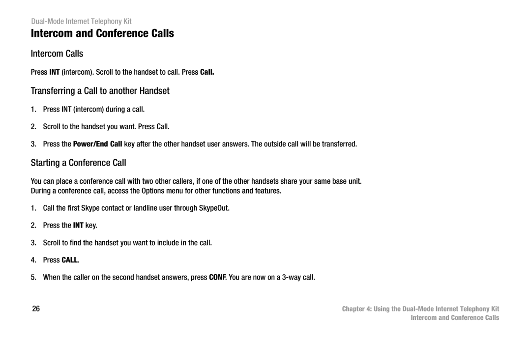 Linksys CIT400 manual Intercom and Conference Calls, Intercom Calls, Transferring a Call to another Handset 