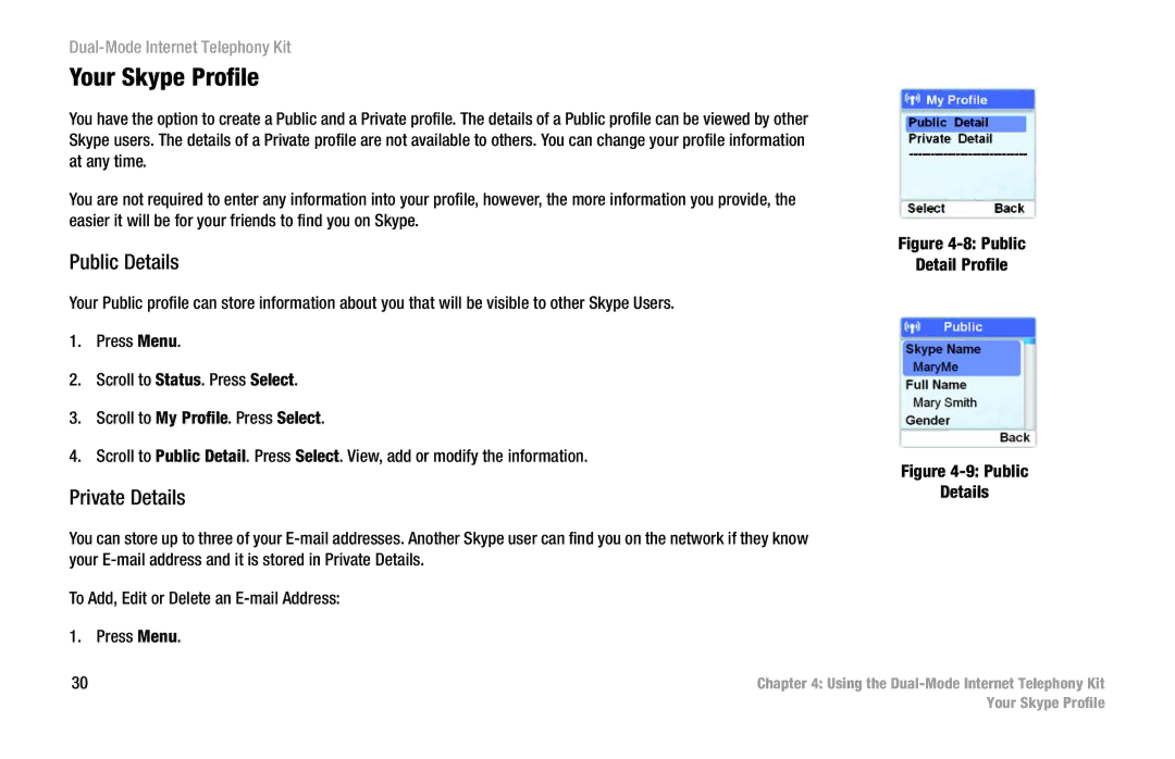 Linksys CIT400 manual Your Skype Profile, Public Details, Private Details 