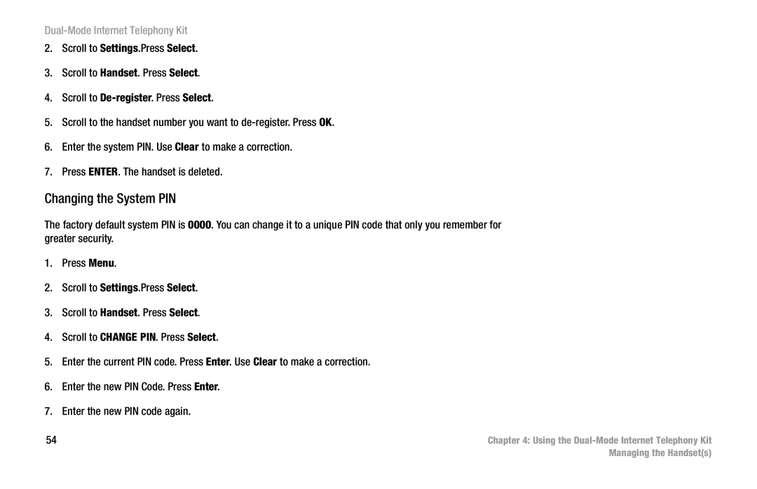 Linksys CIT400 manual Changing the System PIN 