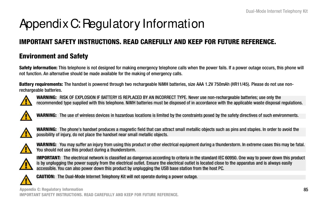 Linksys CIT400 manual Appendix C Regulatory Information, Environment and Safety 