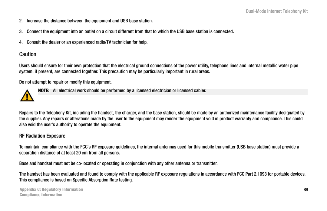 Linksys CIT400 manual RF Radiation Exposure 