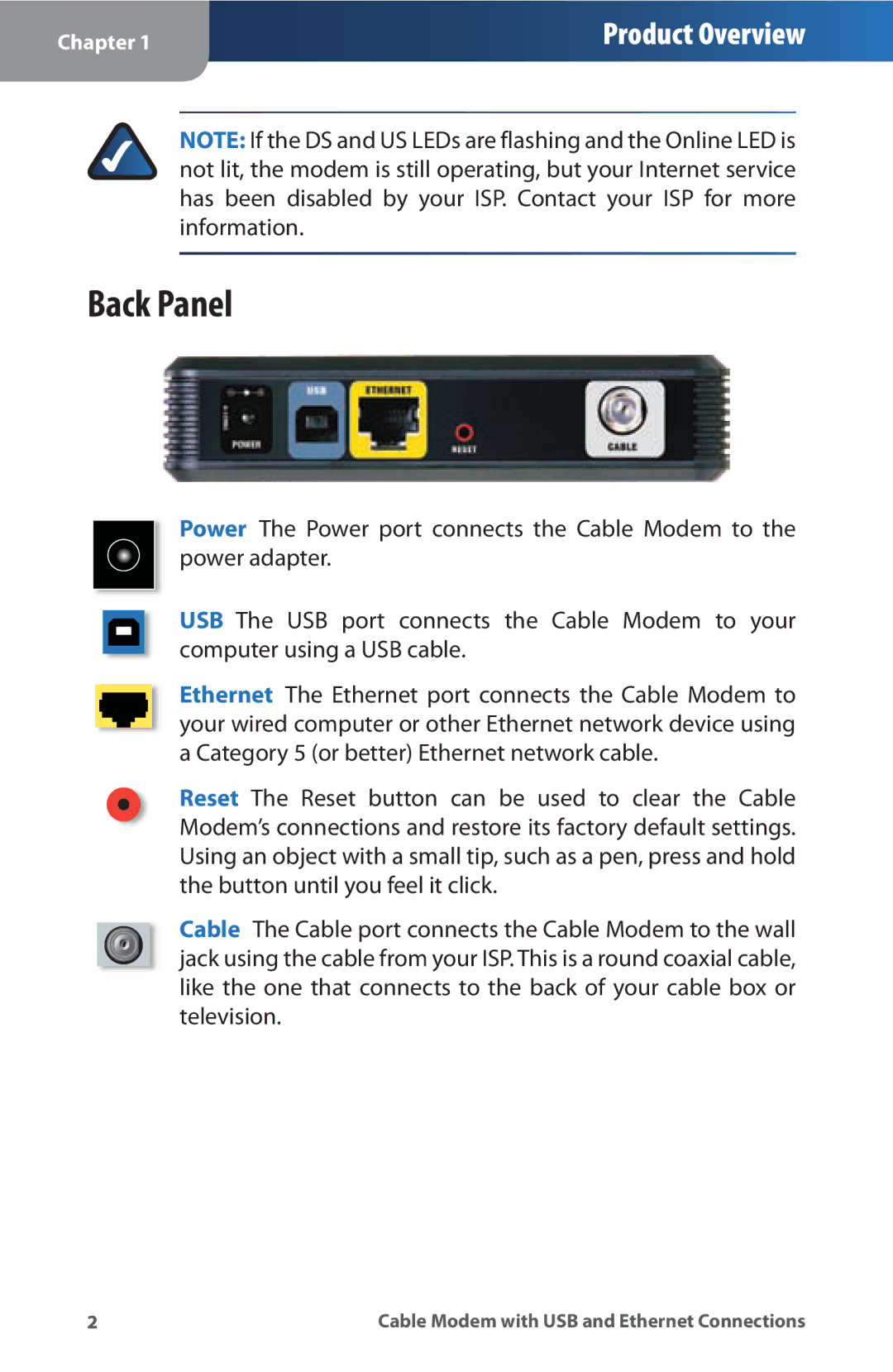 Linksys CM100 manual Back Panel 