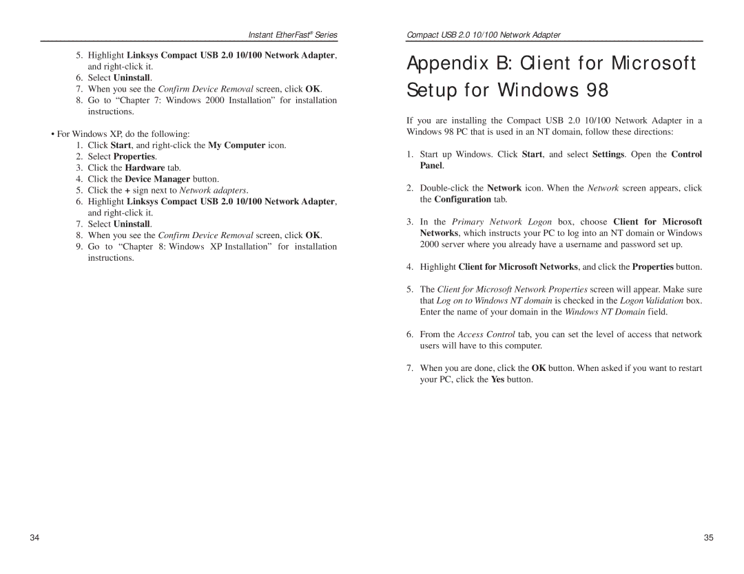 Linksys Compact USB 2.0 manual Appendix B Client for Microsoft Setup for Windows 