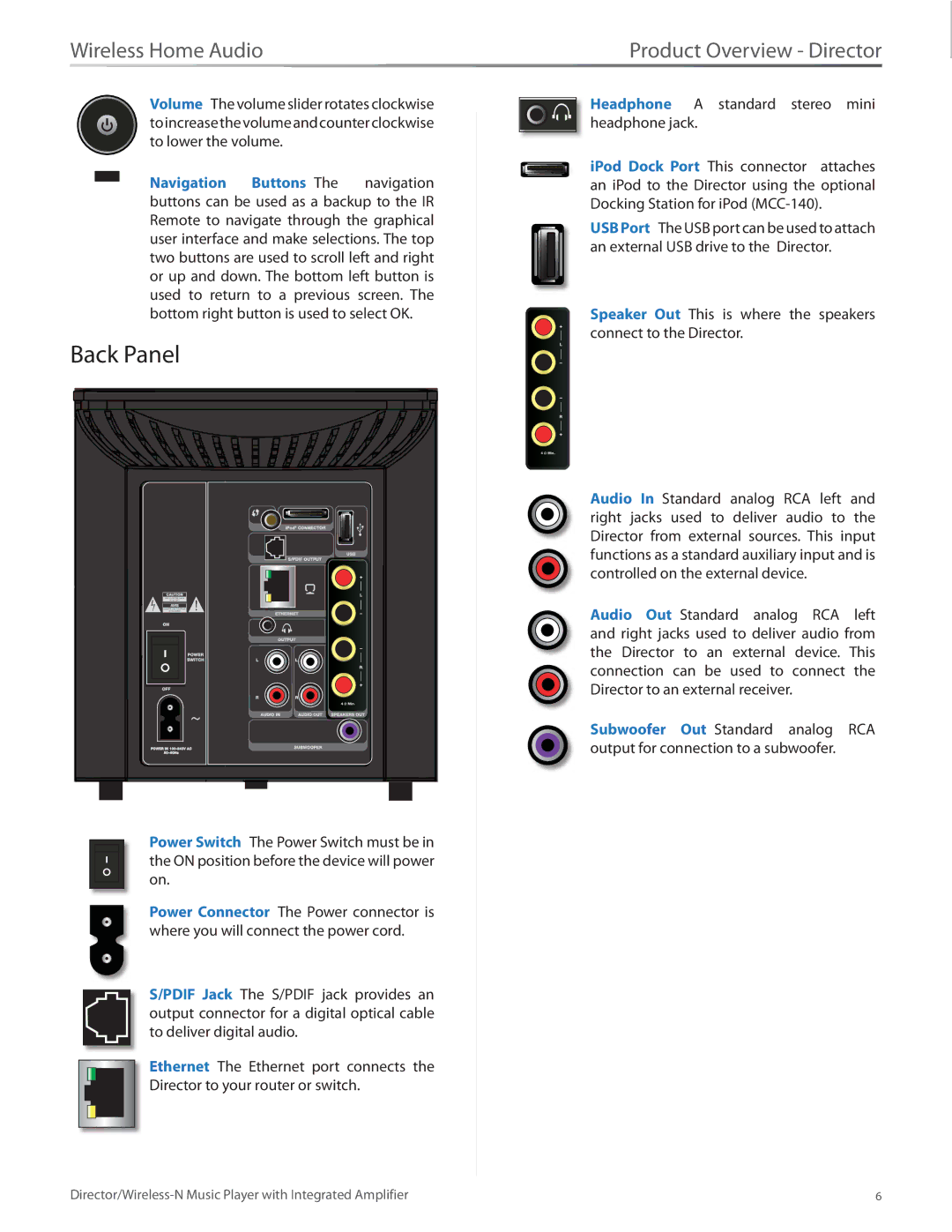 Linksys DMC250 manual Back Panel, Navigation Buttons The navigation 