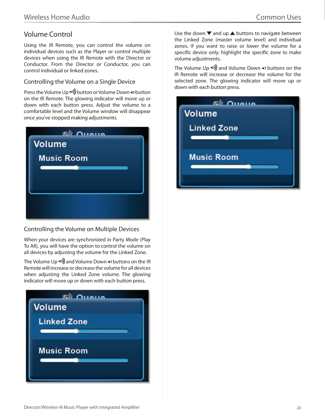 Linksys DMC250 manual Volume Control, Controlling the Volume on a Single Device, Controlling the Volume on Multiple Devices 