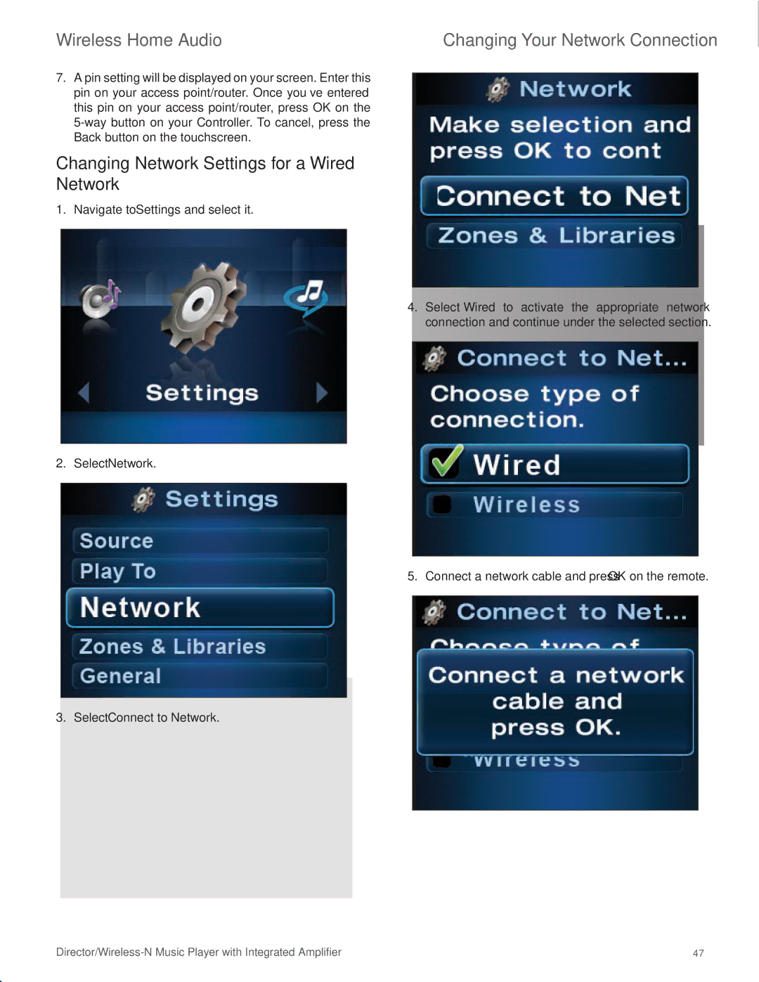 Linksys DMC250 manual Changing Network Settings for a Wired Network 