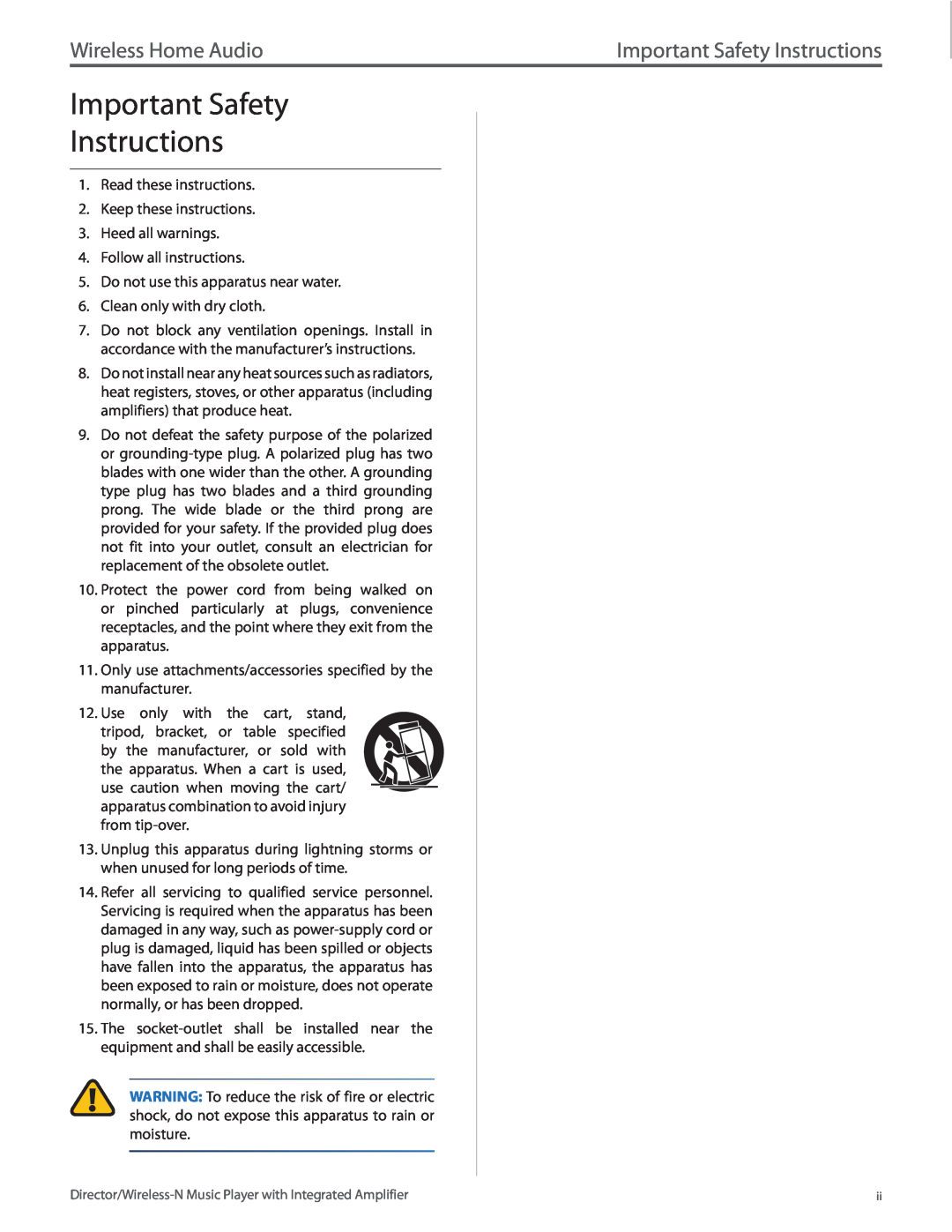 Linksys DMC250 manual Important Safety Instructions, Wireless Home Audio 