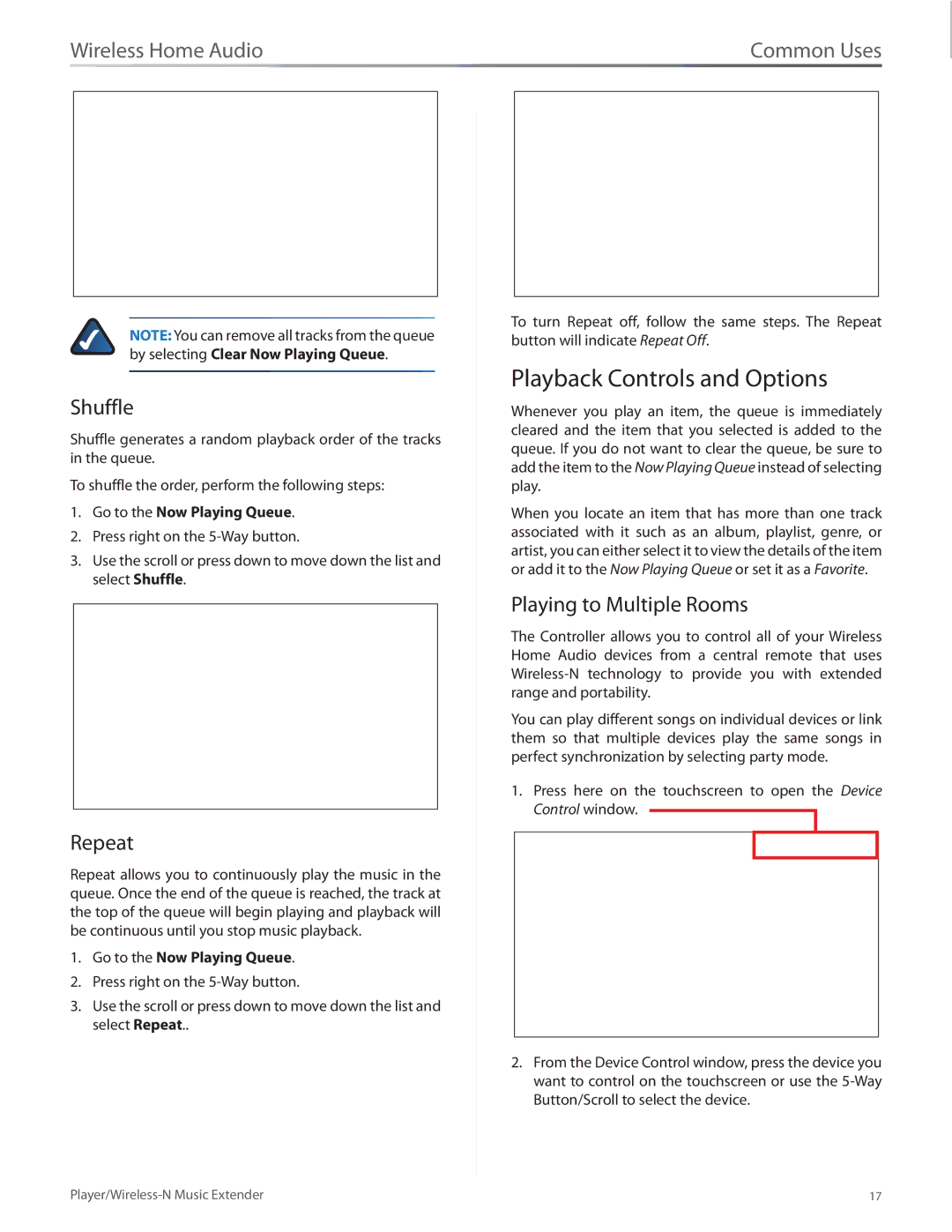 Linksys DMP100 manual Playback Controls and Options, Shuffle, Repeat, Playing to Multiple Rooms 