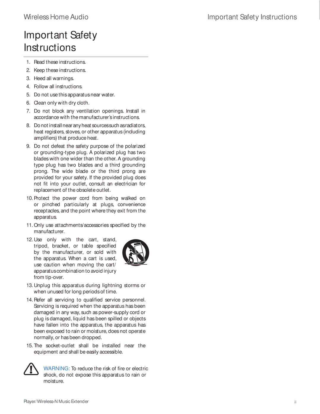 Linksys DMP100 manual Important Safety Instructions 