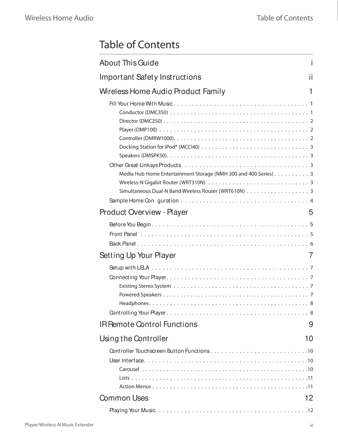 Linksys DMP100 manual Table of Contents 