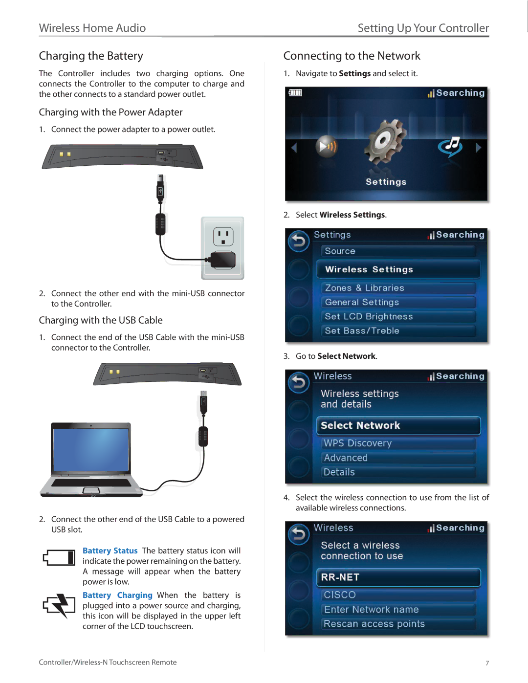 Linksys DMRW1000 manual Charging the Battery, Connecting to the Network, Charging with the Power Adapter 