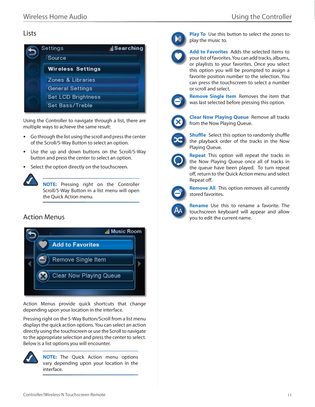 Linksys DMRW1000 manual Lists, Action Menus 