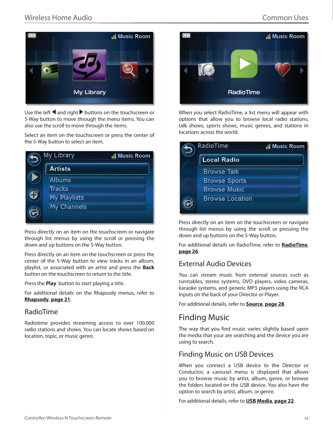 Linksys DMRW1000 manual RadioTime, External Audio Devices, Finding Music on USB Devices 