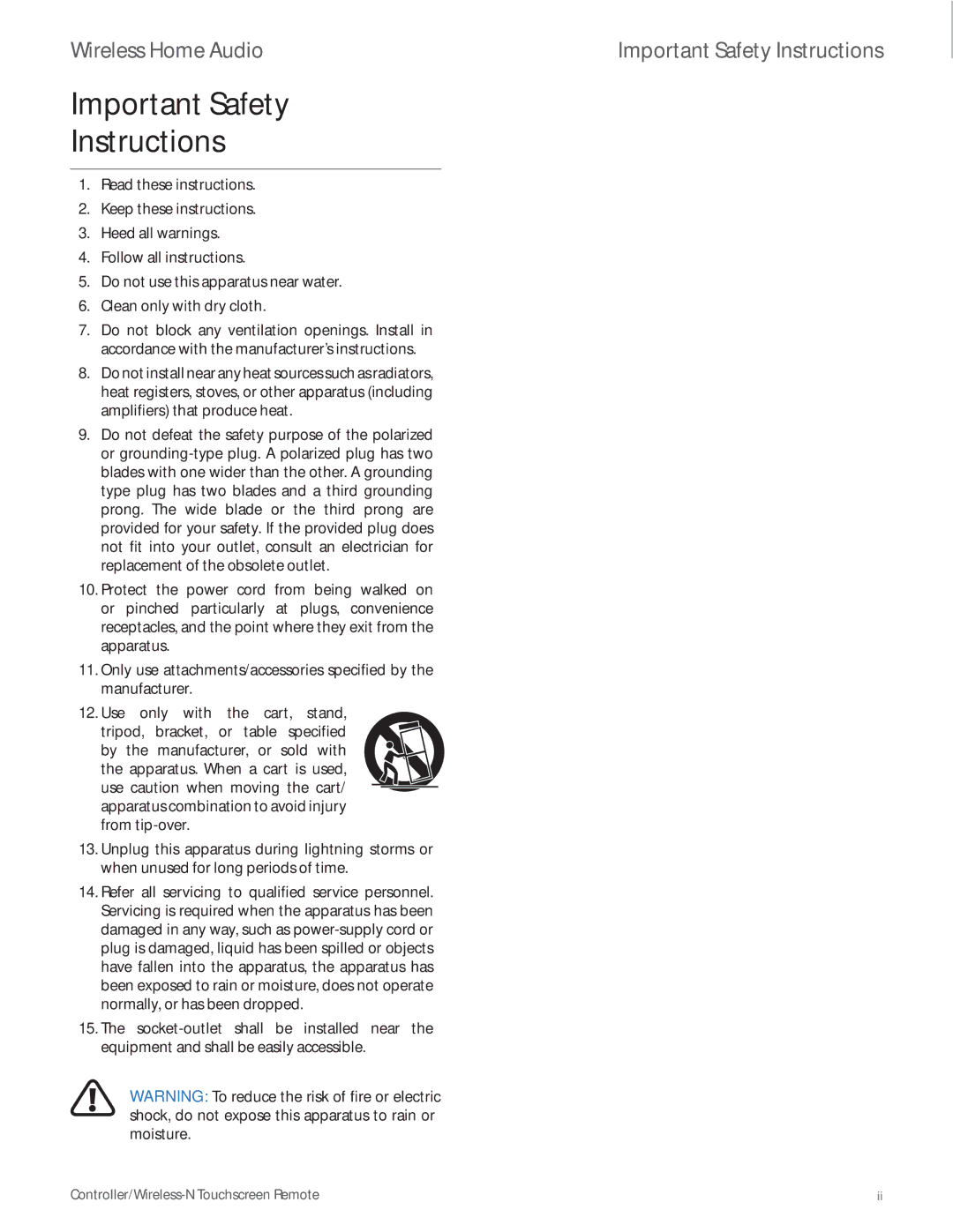 Linksys DMRW1000 manual Important Safety Instructions 