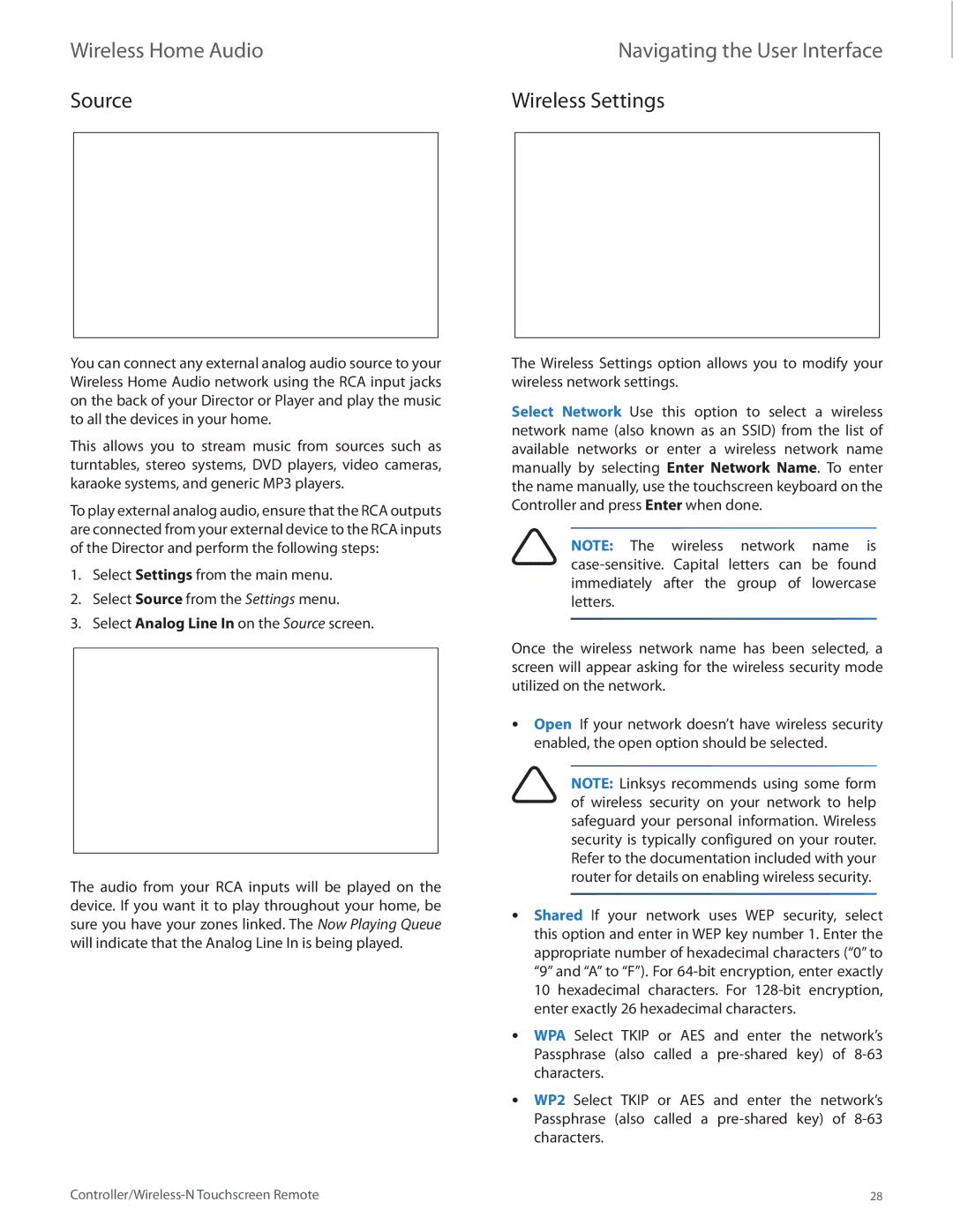 Linksys DMRW1000 manual Source Wireless Settings 