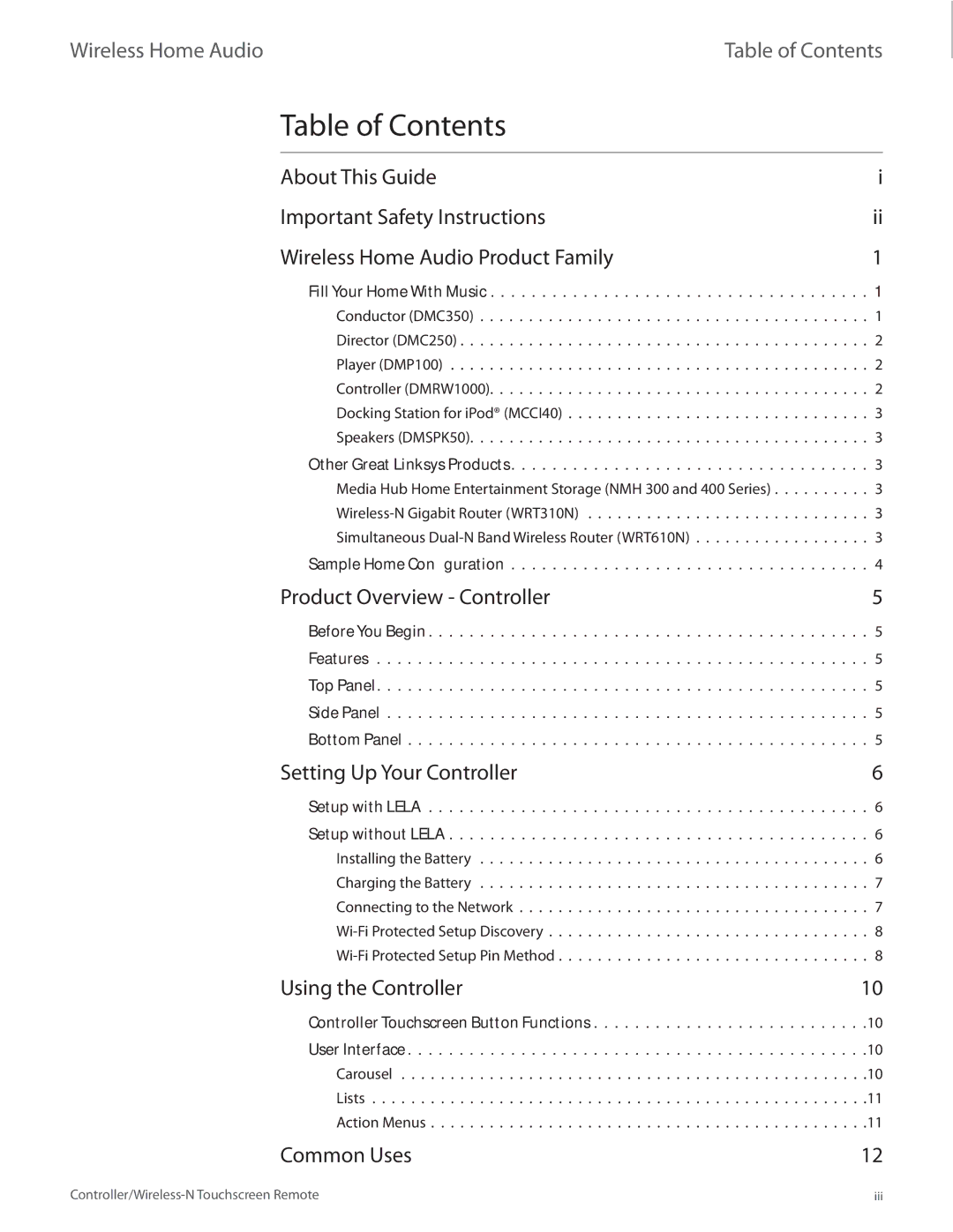 Linksys DMRW1000 manual Table of Contents 