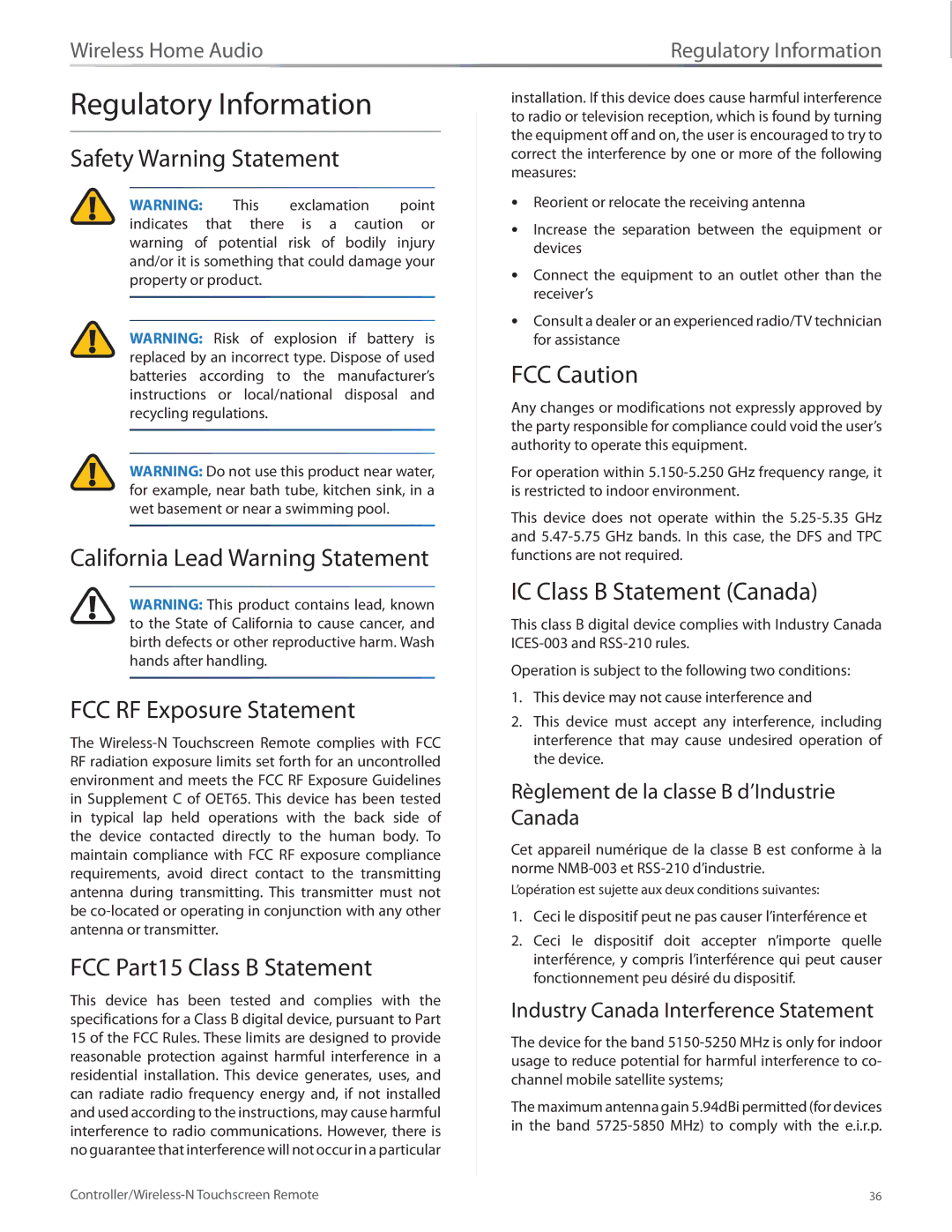 Linksys DMRW1000 manual Regulatory Information, FCC Part15 Class B Statement, FCC Caution, IC Class B Statement Canada 