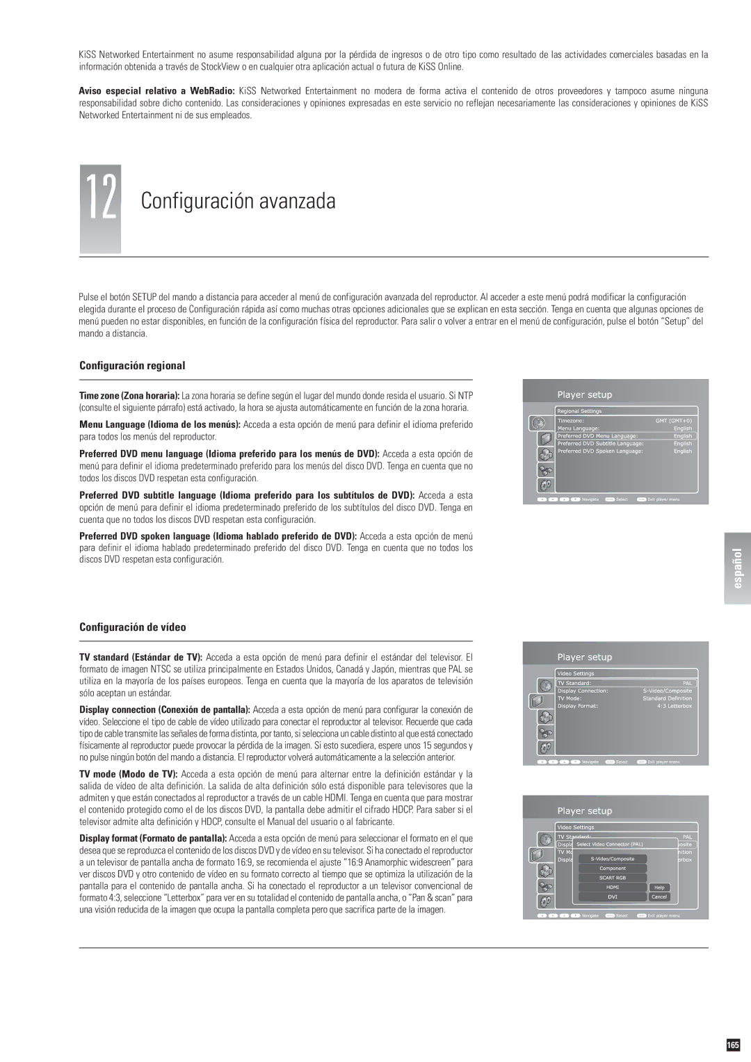 Linksys DP-600 manual Configuración avanzada, Configuración regional, Configuración de vídeo 